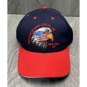 Graffiti Ironworkers Local 40 Hat Cap Strap Back Blue Red Eagle Flag USA Mens